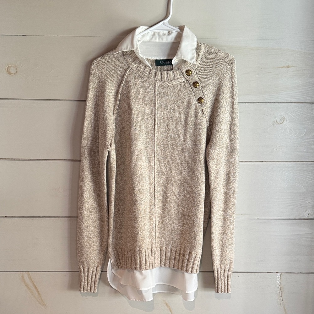 Ralph Lauren Women's Tan Tunic Sweater with Button Accents